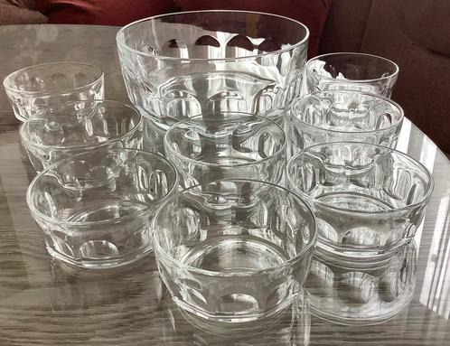Schalenset - Arcoroc Britannia - Thumbprint - 9 delig, Antiek en Kunst, Antiek | Glas en Kristal, Ophalen of Verzenden