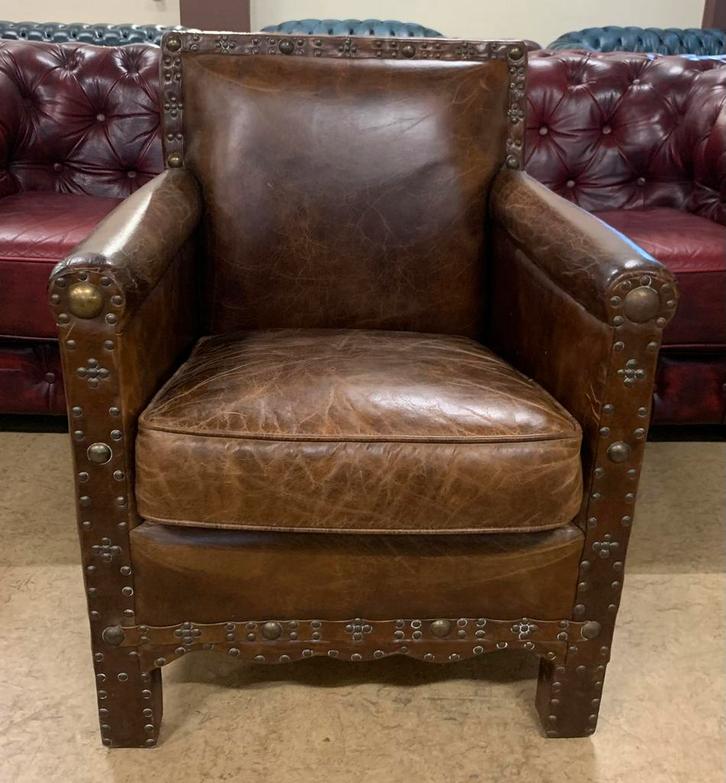 Prachtige Berkshire Club Chair Vintage Cigar., Huis en Inrichting, Fauteuils, Gebruikt, Leer, 50 tot 75 cm, Minder dan 75 cm, Ophalen of Verzenden