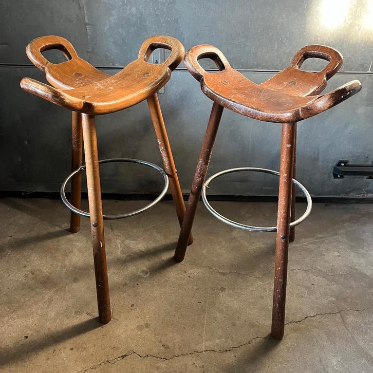 OPRUIMING 2 Barkrukken Marbella Sergio Rodrigues Conoform, Huis en Inrichting, Barkrukken, Gebruikt, 60 tot 90 cm, Hout, Metaal