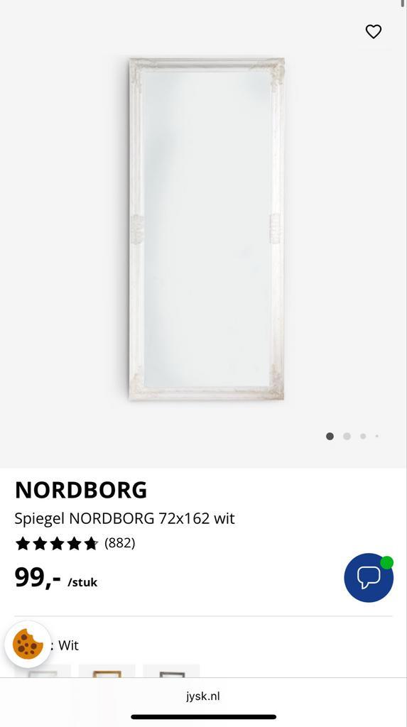 Nordborg Spiegel 72x162 Wit, Huis en Inrichting, Woonaccessoires | Spiegels, Zo goed als nieuw, 50 tot 75 cm, 150 tot 200 cm, Rechthoekig