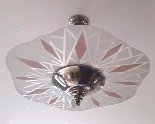 Franse Art Deco design hanglamp plafondlamp schijflamp, Antiek en Kunst, Antiek | Lampen, Ophalen