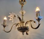 Vintage kroonluchter met messing en glas, Huis en Inrichting, Lampen | Kroonluchters, Ophalen of Verzenden, Zo goed als nieuw