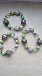 Groene en zilveren kralen armbanden set, Met kristal, Overige materialen, Ophalen of Verzenden, Zo goed als nieuw