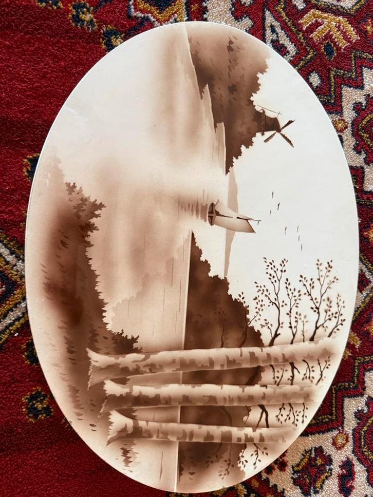 Decoratieve Onderzetter/Dienblad met Landschap, Antiek en Kunst, Antiek | Wandborden en Tegels, Ophalen
