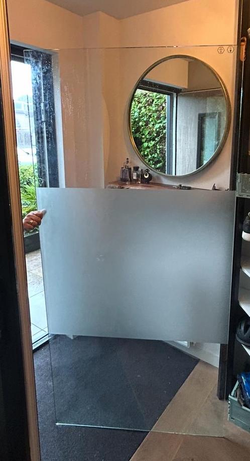 Glazen douchewand gezandstraald melkglas NIEUW 2m x 0,95m, Huis en Inrichting, Badkamer | Complete badkamers, Nieuw, Ophalen