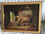 Paarden in de stal ca. 1950 - ges. G. Stevens, Antiek en Kunst, Kunst | Schilderijen | Klassiek, Ophalen of Verzenden