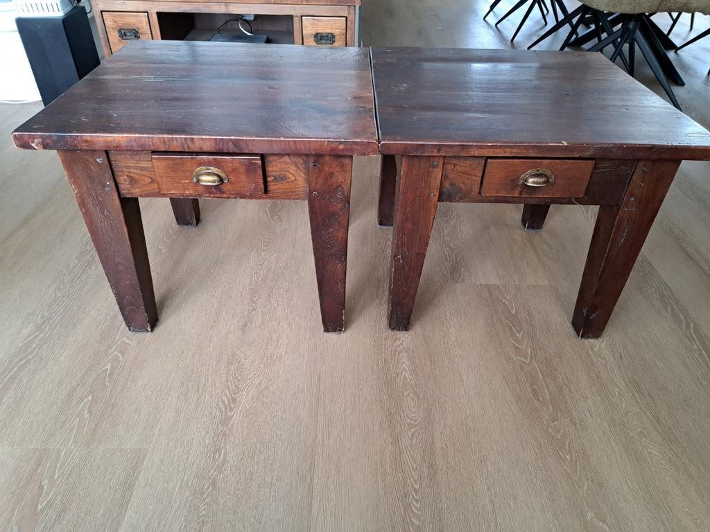 2 Teak Koloniale Salontafels 60x60cm met Laatje, Huis en Inrichting, Tafels | Bijzettafels, Gebruikt, Koloniaal, Vierkant, 55 tot 75 cm