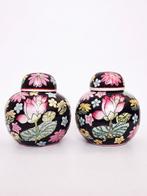 2x vintage gemberpot gemberpotten gekleurd bloemen zwart, Ophalen