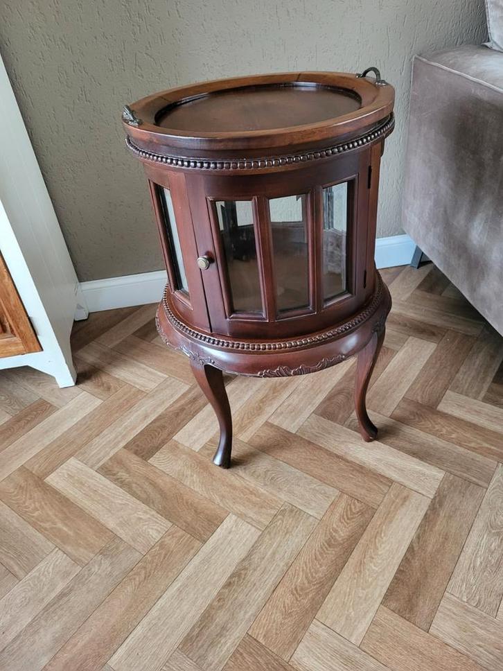 Theekastje / Drankenkastje, Huis en Inrichting, Tafelonderdelen, Gebruikt, Minder dan 50 cm, Minder dan 50 cm, Rond, Overige houtsoorten