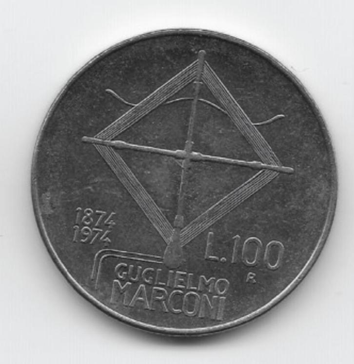 Italië 100 lire 1974 "Birth of Marconi"  KM# 102, Postzegels en Munten, Munten | Europa | Niet-Euromunten, Losse munt, Italië