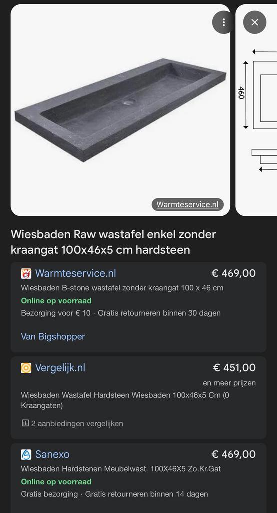 Wiesbaden raw wastafel 100x46 blue stone wasbak hardsteen, Doe-het-zelf en Verbouw, Sanitair, Nieuw, Wastafel, Ophalen of Verzenden