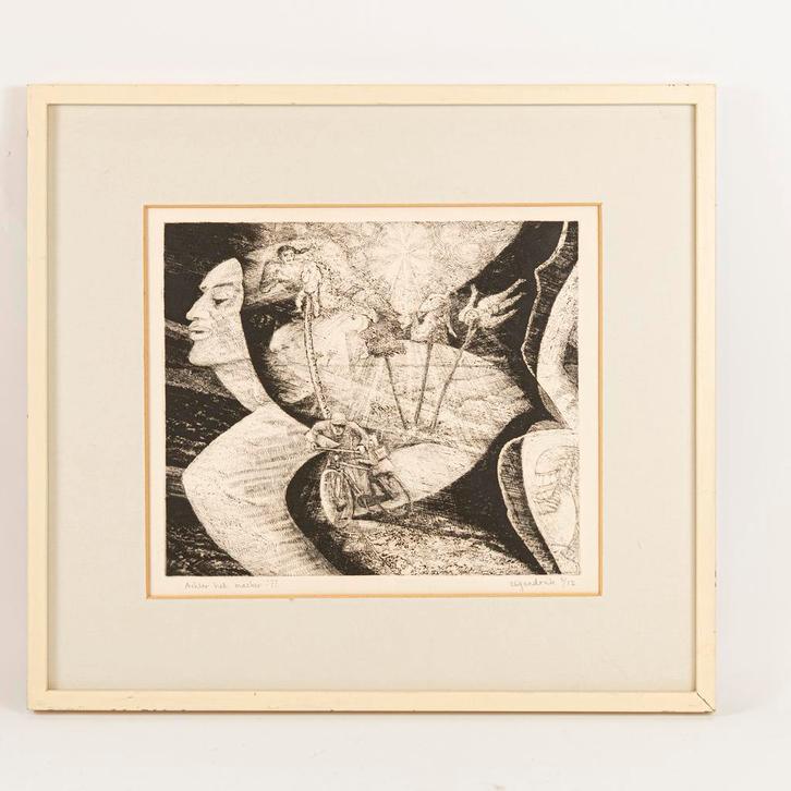 Ets van Jan Nijland, Achter het masker 1977, Antiek en Kunst, Kunst | Etsen en Gravures, Ophalen of Verzenden