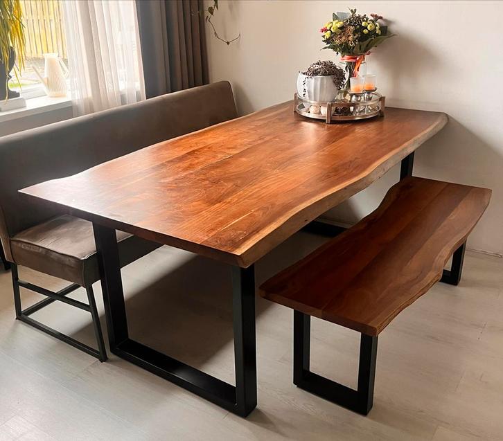 Houten Eettafel - Uniek Design!, Huis en Inrichting, Tafels | Eettafels, Zo goed als nieuw, 100 tot 150 cm, 150 tot 200 cm, Vijf personen of meer