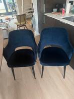 2 eetkamerstoelen suede donkerblauw, Huis en Inrichting, Ophalen, Zo goed als nieuw, Blauw, Twee