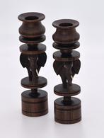 Vintage Afrikaanse ebbenhouten olifant kandelaars- set van 2, Antiek en Kunst, Ophalen of Verzenden