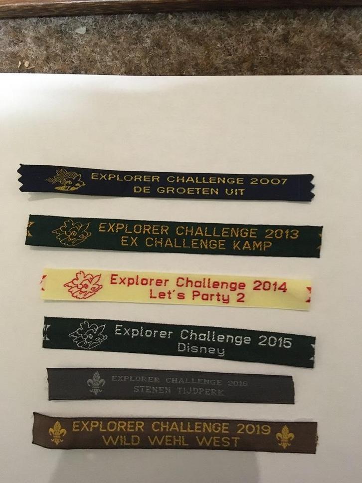 Naambandjes :Explorer challenge, Verzamelen, Scouting, Nieuw, Embleem, Speld of Insigne, Ophalen of Verzenden