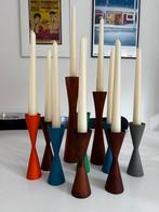 10 vintage diabolo kandelaars, Gebruikt, Bruin, Ophalen of Verzenden, Hout