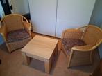 2 rotan  fauteuils met tafel, Ophalen, 75 tot 100 cm, Hout, Zo goed als nieuw