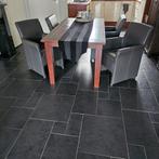 Eethoek met lederen kuipstoelen op wieltjes, Huis en Inrichting, Ophalen, 50 tot 100 cm, Zo goed als nieuw, Vijf personen of meer