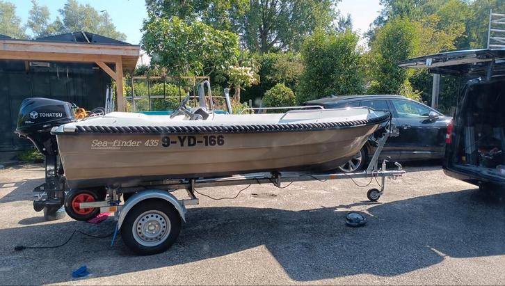 Sea-finder 435 + 20pk buitenboordmotor, Watersport en Boten, Motorboten en Motorjachten, Zo goed als nieuw, Polyester, Tot 6 meter