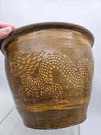 Grote Vintage Martaban Chinese Thai drakenpot bloempot vaas, 25 tot 40 cm, Tuin, Rond, Ophalen of Verzenden