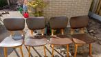 4 Vintage Eetkamerstoelen - Bruin Kunstleer, Houten Poten, Huis en Inrichting, Hout, Gebruikt, Bruin, Vintage