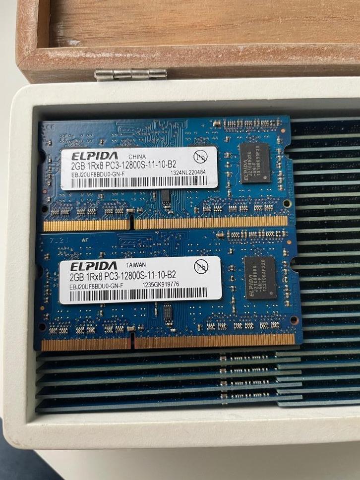 2, 4, 8 GB PC-12800s ELPIDA 1600Mhz DDR3 SO Dimm (50 stuks), Computers en Software, RAM geheugen, Gebruikt, Laptop, 2 GB, DDR3
