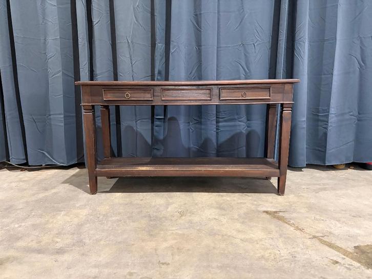 Massief hardhouten sidetable met 2 lades – 140 cm, Huis en Inrichting, Tafels | Sidetables, Zo goed als nieuw, 25 tot 50 cm, 100 tot 150 cm