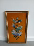 Vintage beschilderd glas - vogel met bloemen, Antiek en Kunst, Ophalen of Verzenden