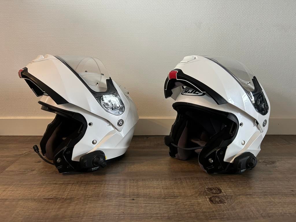 2x hjc systeemhelmen met Bluetooth communicatie, Motoren, Ophalen of Verzenden, Tweedehands, Systeemhelm, HJC