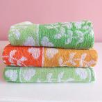 Drie vintage handdoeken/keukendoeken oranje groen, Verzamelen, Retro, Ophalen of Verzenden, Huis en Inrichting
