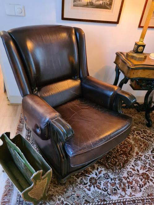 Fauteuils 2 stuks Leder, Huis en Inrichting, Fauteuils, Gebruikt, Hout, Leer, 50 tot 75 cm, 75 tot 100 cm, Ophalen