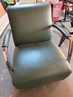 Montel fauteuil, groen leder/stof, Huis en Inrichting, Fauteuils, Ophalen, Gebruikt, Leer, 75 tot 100 cm