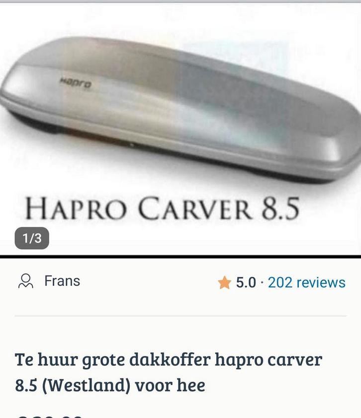 Te huur grote dakkoffer hapro carver 8.5 (Westland), Auto diversen, Dakkoffers, Ophalen