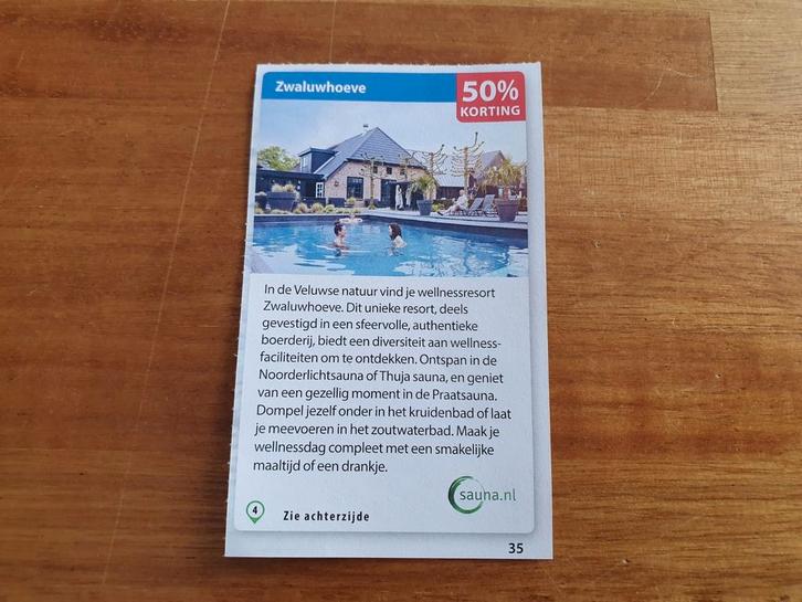 Sauna bon Zwaluwhoeve Hierden, Tickets en Kaartjes, Kortingen en Cadeaubonnen, Drie personen of meer, Spa of Sauna, Kortingsbon