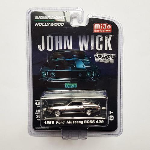 Greenlight 1969 Ford Mustang BOSS 429 John Wick Chrome Ed., Hobby en Vrije tijd, Modelauto's | Overige schalen, Nieuw, Auto, Verzenden