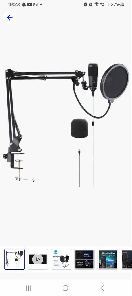 Microfoon met arm-usb- game/podcast  met plopkapruisfilter, Muziek en Instrumenten, Microfoons, Zo goed als nieuw, Studiomicrofoon