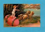 Mooie oude fantasie paaskaart M018 - kindje/lammetjes/paasei, Verzenden, Voor 1920, Gelopen, Overige thema's