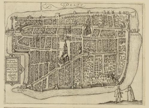Grote landkaart plattegrond van Delft Guicciardini 17e eeuw, Boeken, Atlassen en Landkaarten, Zo goed als nieuw, Landkaart, Wereld