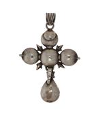 Diamanten fraai antieke kruis ketting hanger groot zilver, Verzenden, Zilver, Hanger, Met edelsteen