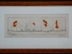 Originele houtsnede Anton Pieck Vier  Kippen Japans papier, Antiek en Kunst, Ophalen of Verzenden