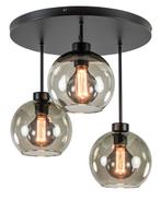 3 lichts ronde sfeer plafonlamp met smoke glazen bollen, Huis en Inrichting, Lampen | Hanglampen, Ophalen, Zo goed als nieuw, Glas