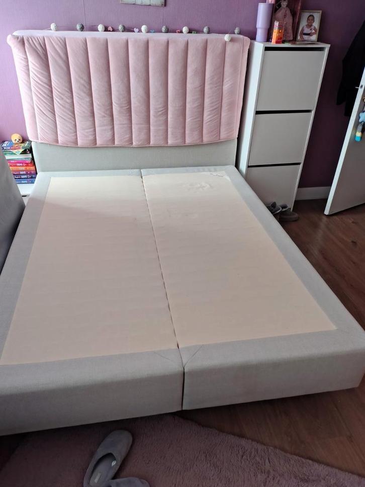 Box spring (zonder matras), Huis en Inrichting, Slaapkamer | Bedden, Zo goed als nieuw, Tweepersoons, 180 cm, Hout, Wit, Ophalen