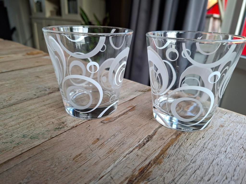 Vintage Cerve Italy Glazen Set - Matwitte Cirkels, Glas of Glazen, Gebruikt, Ophalen of Verzenden, Glas