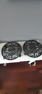 Set van 2 gietijzeren plantenrollers - Zwart Metaal, Ophalen of Verzenden, Nieuw, Metaal, Minder dan 50 cm