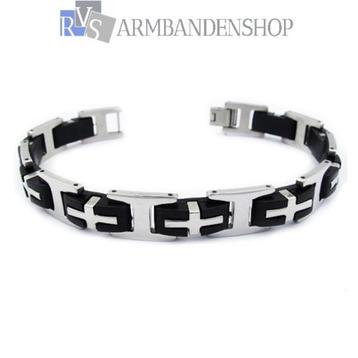 RVS heren of dames unisex armband met rubber 21 cm. beschikbaar voor biedingen