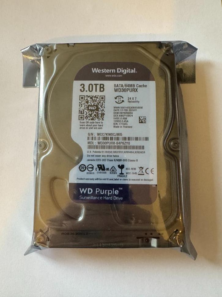 WD Purple 3tb NAS HDD - WD30PURX (Nieuw), Computers en Software, Harde schijven, Nieuw, Desktop, HDD, SATA, Ophalen of Verzenden