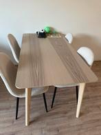 Complete set eettafel en 4 beige/witte stoelen, Ophalen, Gebruikt