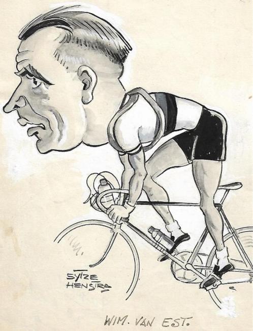 Originele Sytze Henstra wielersport karikaturen / tekeningen, Verzamelen, Sportartikelen en Voetbal, Ophalen