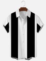 Zwart wit gestreept heren overhemd / bowling rockabilly, Verzenden, Nieuw, Overige kleuren, Overige halswijdtes